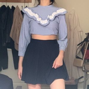 Babydoll top blue blouse cute raffles ☁️